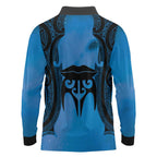 Personalised Moko Kauae New Zealand Long Sleeve Polo Shirt Maori Chin Tattoo Blue - Aussie Hoodie