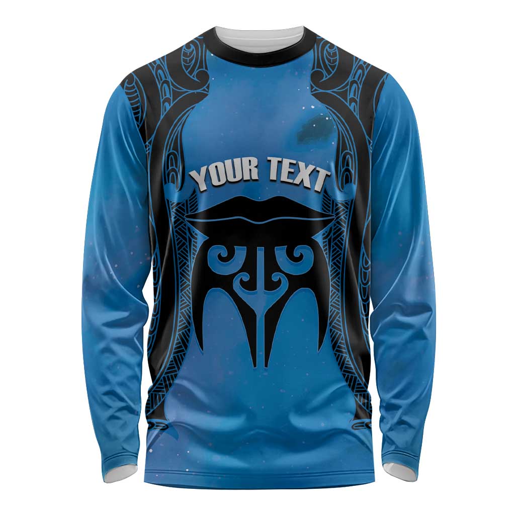 Personalised Moko Kauae New Zealand Long Sleeve Shirt Maori Chin Tattoo Blue - Aussie Hoodie