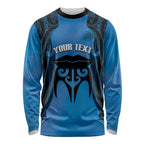 Personalised Moko Kauae New Zealand Long Sleeve Shirt Maori Chin Tattoo Blue - Aussie Hoodie