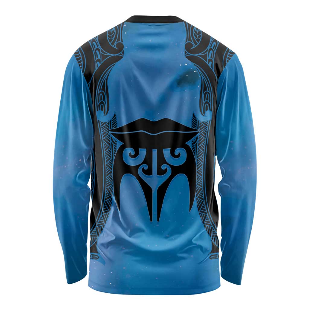 Personalised Moko Kauae New Zealand Long Sleeve Shirt Maori Chin Tattoo Blue - Aussie Hoodie