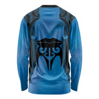Personalised Moko Kauae New Zealand Long Sleeve Shirt Maori Chin Tattoo Blue - Aussie Hoodie