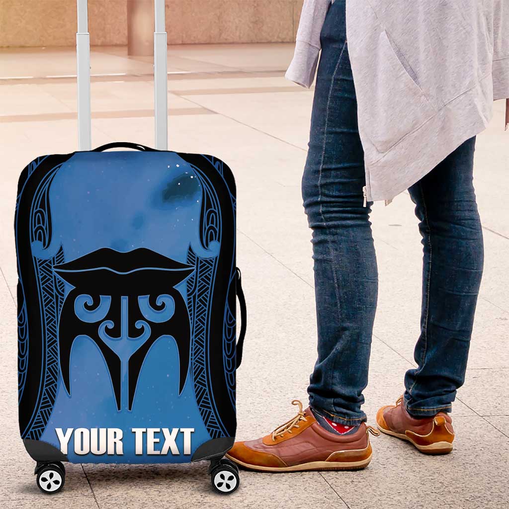 Personalised Moko Kauae New Zealand Luggage Cover Maori Chin Tattoo Blue - Aussie Hoodie