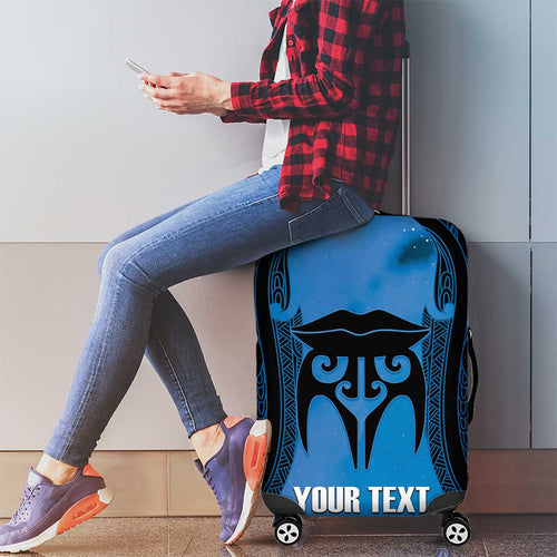 Personalised Moko Kauae New Zealand Luggage Cover Maori Chin Tattoo Blue - Aussie Hoodie