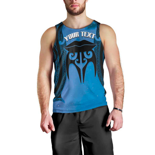 Personalised Moko Kauae New Zealand Men Tank Top Maori Chin Tattoo Blue - Aussie Hoodie