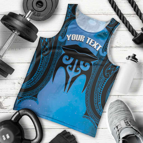 Personalised Moko Kauae New Zealand Men Tank Top Maori Chin Tattoo Blue - Aussie Hoodie