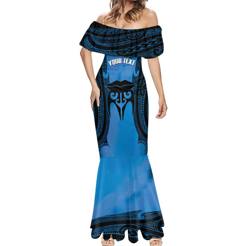 Personalised Moko Kauae New Zealand Mermaid Dress Maori Chin Tattoo Blue - Aussie Hoodie