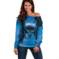 Personalised Moko Kauae New Zealand Off Shoulder Sweater Maori Chin Tattoo Blue - Aussie Hoodie