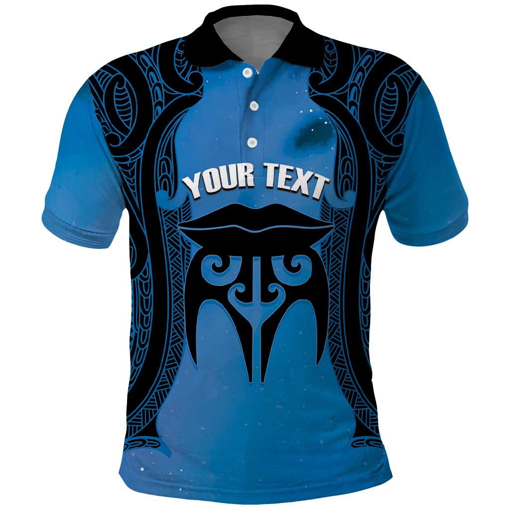 Personalised Moko Kauae New Zealand Polo Shirt Maori Chin Tattoo Blue - Aussie Hoodie