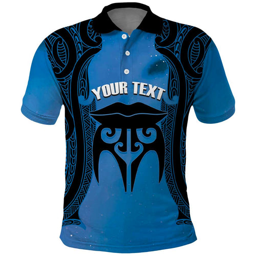 Personalised Moko Kauae New Zealand Polo Shirt Maori Chin Tattoo Blue - Aussie Hoodie