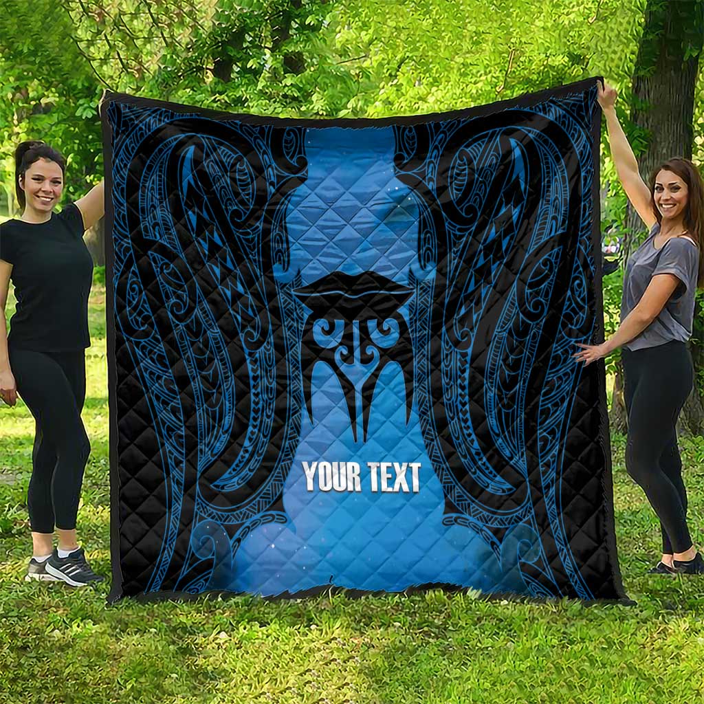 Personalised Moko Kauae New Zealand Quilt Maori Chin Tattoo Blue - Aussie Hoodie