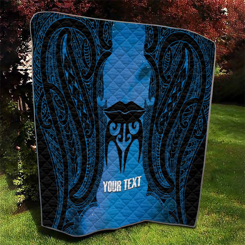 Personalised Moko Kauae New Zealand Quilt Maori Chin Tattoo Blue - Aussie Hoodie