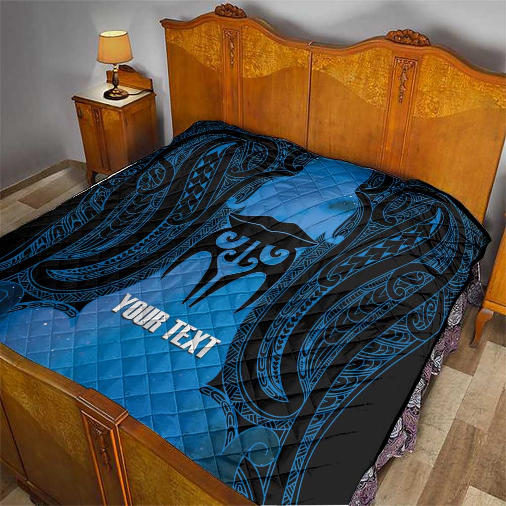 Personalised Moko Kauae New Zealand Quilt Maori Chin Tattoo Blue - Aussie Hoodie