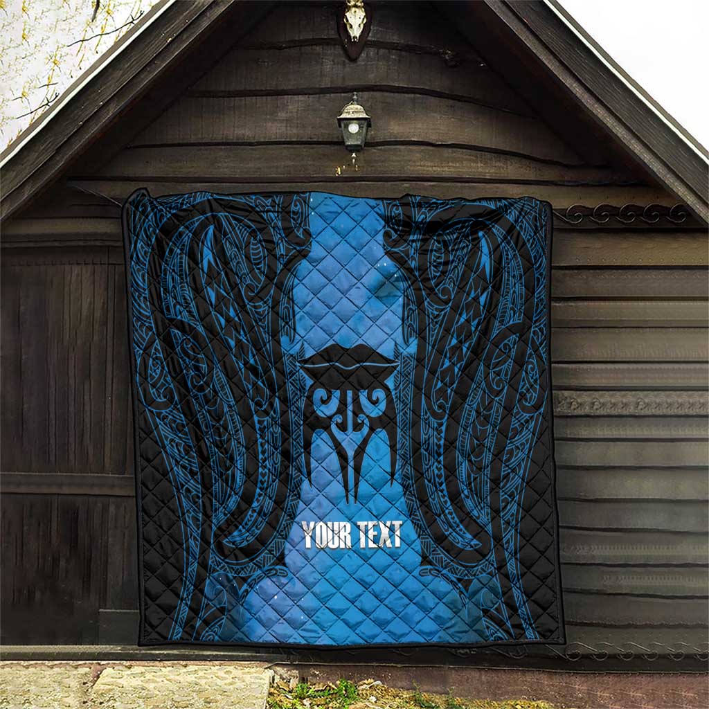 Personalised Moko Kauae New Zealand Quilt Maori Chin Tattoo Blue - Aussie Hoodie
