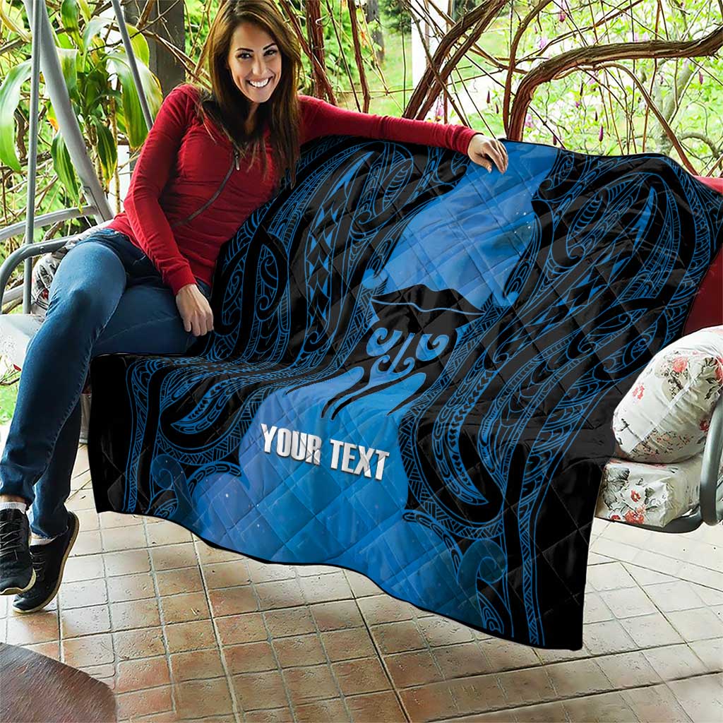 Personalised Moko Kauae New Zealand Quilt Maori Chin Tattoo Blue - Aussie Hoodie