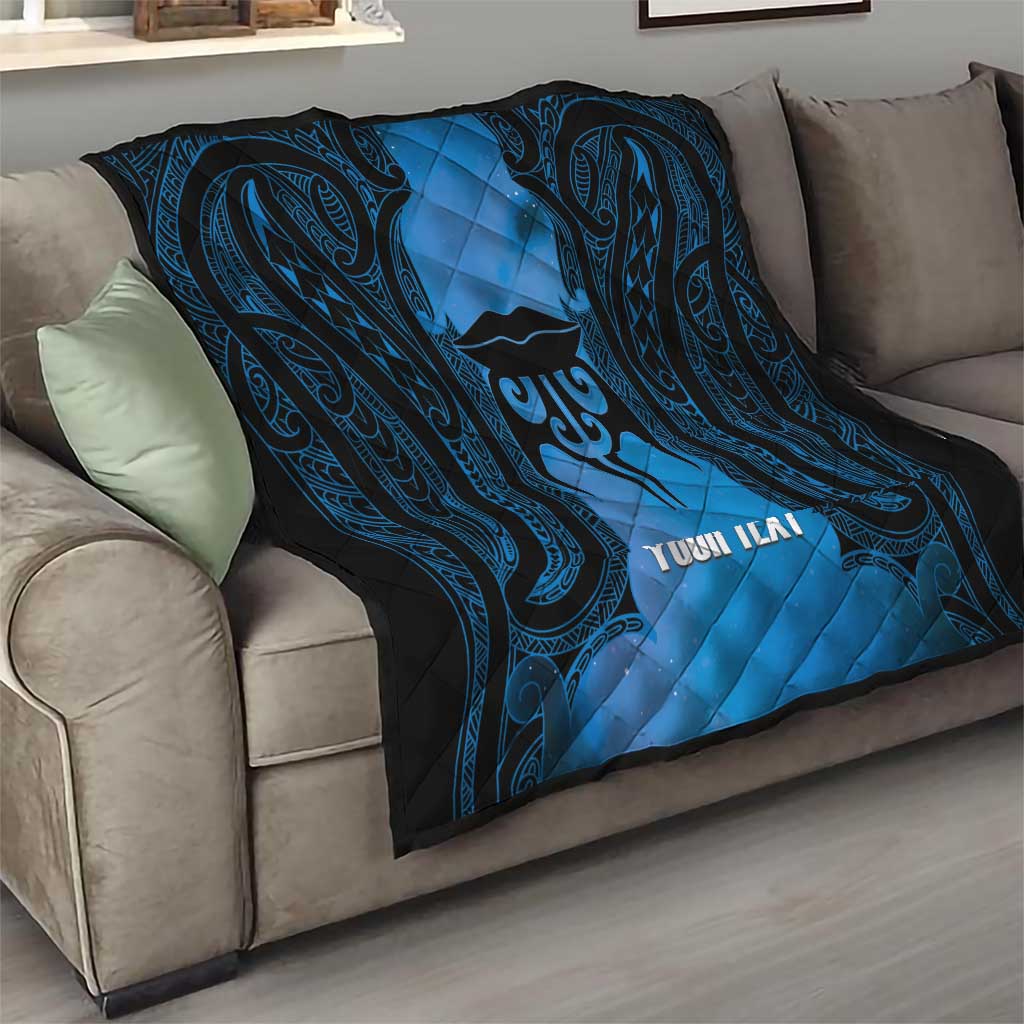 Personalised Moko Kauae New Zealand Quilt Maori Chin Tattoo Blue - Aussie Hoodie