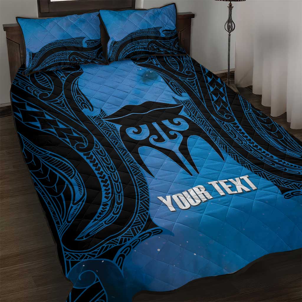 Personalised Moko Kauae New Zealand Quilt Bed Set Maori Chin Tattoo Blue - Aussie Hoodie