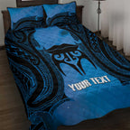 Personalised Moko Kauae New Zealand Quilt Bed Set Maori Chin Tattoo Blue - Aussie Hoodie