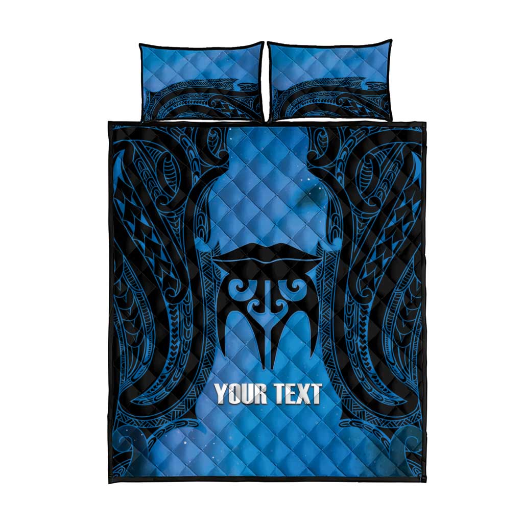 Personalised Moko Kauae New Zealand Quilt Bed Set Maori Chin Tattoo Blue - Aussie Hoodie