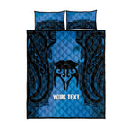 Personalised Moko Kauae New Zealand Quilt Bed Set Maori Chin Tattoo Blue - Aussie Hoodie