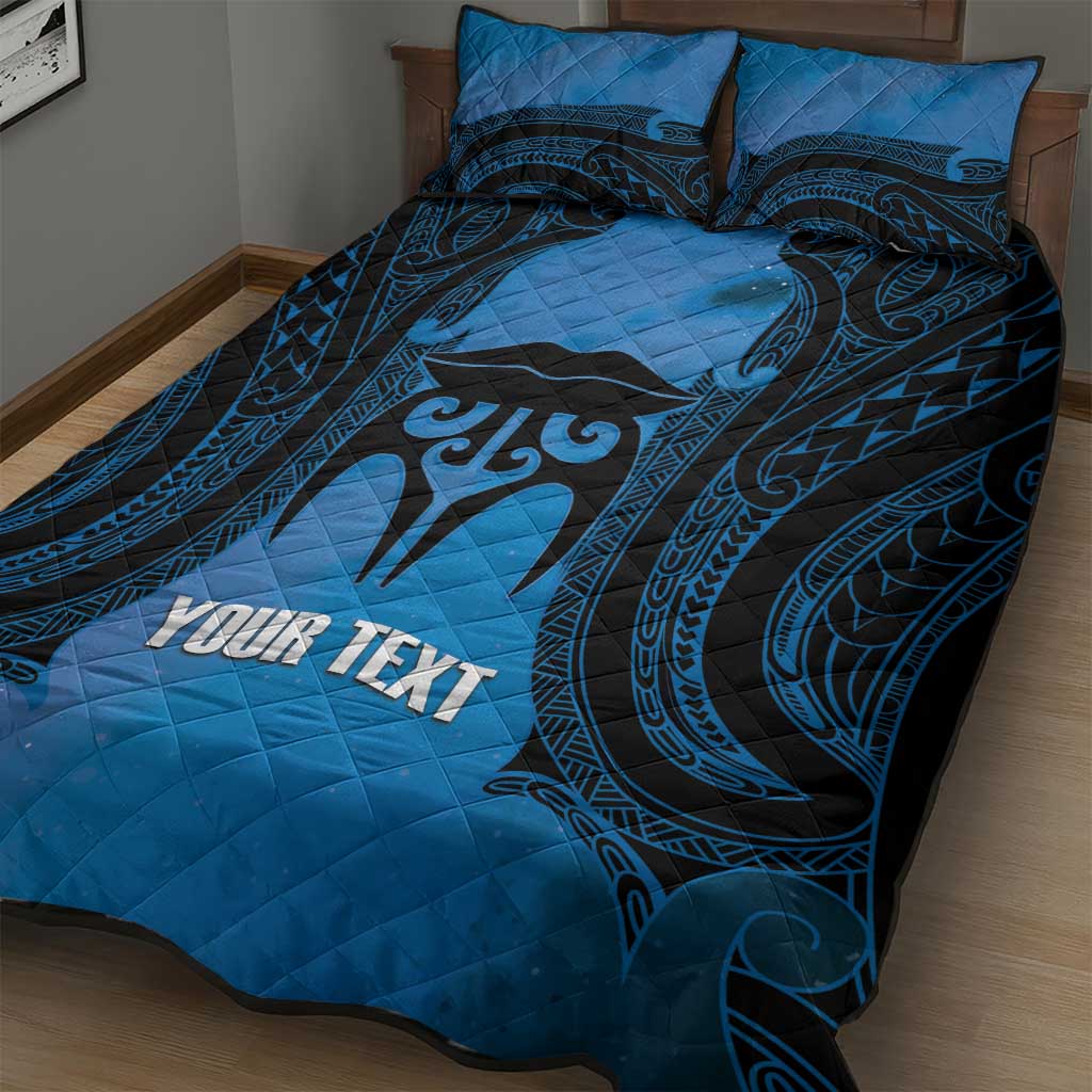 Personalised Moko Kauae New Zealand Quilt Bed Set Maori Chin Tattoo Blue - Aussie Hoodie
