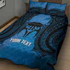 Personalised Moko Kauae New Zealand Quilt Bed Set Maori Chin Tattoo Blue - Aussie Hoodie