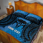 Personalised Moko Kauae New Zealand Quilt Bed Set Maori Chin Tattoo Blue - Aussie Hoodie