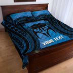 Personalised Moko Kauae New Zealand Quilt Bed Set Maori Chin Tattoo Blue - Aussie Hoodie