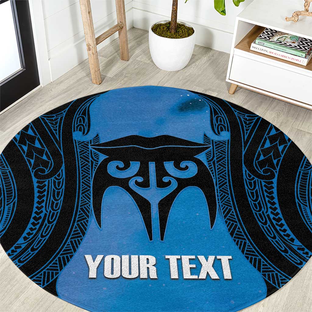 Personalised Moko Kauae New Zealand Round Carpet Maori Chin Tattoo Blue - Aussie Hoodie