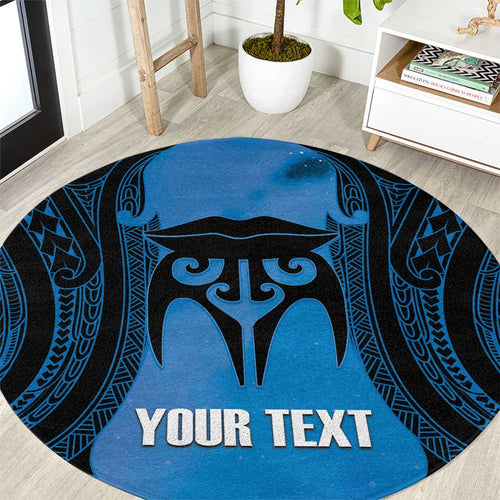 Personalised Moko Kauae New Zealand Round Carpet Maori Chin Tattoo Blue - Aussie Hoodie
