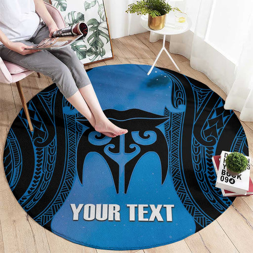 Personalised Moko Kauae New Zealand Round Carpet Maori Chin Tattoo Blue - Aussie Hoodie