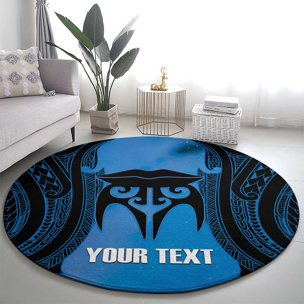 Personalised Moko Kauae New Zealand Round Carpet Maori Chin Tattoo Blue - Aussie Hoodie