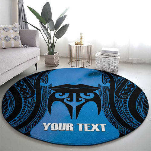 Personalised Moko Kauae New Zealand Round Carpet Maori Chin Tattoo Blue - Aussie Hoodie