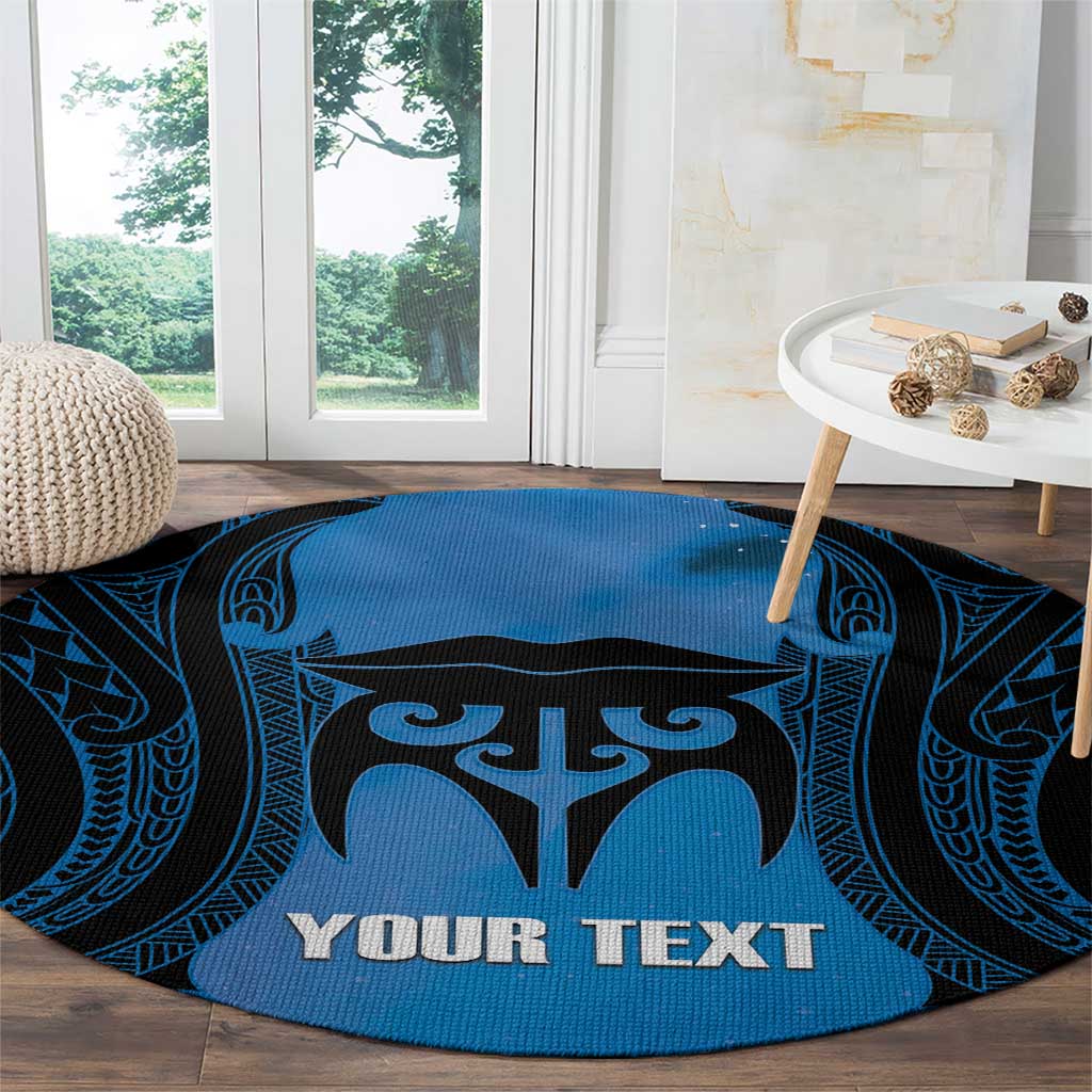 Personalised Moko Kauae New Zealand Round Carpet Maori Chin Tattoo Blue - Aussie Hoodie