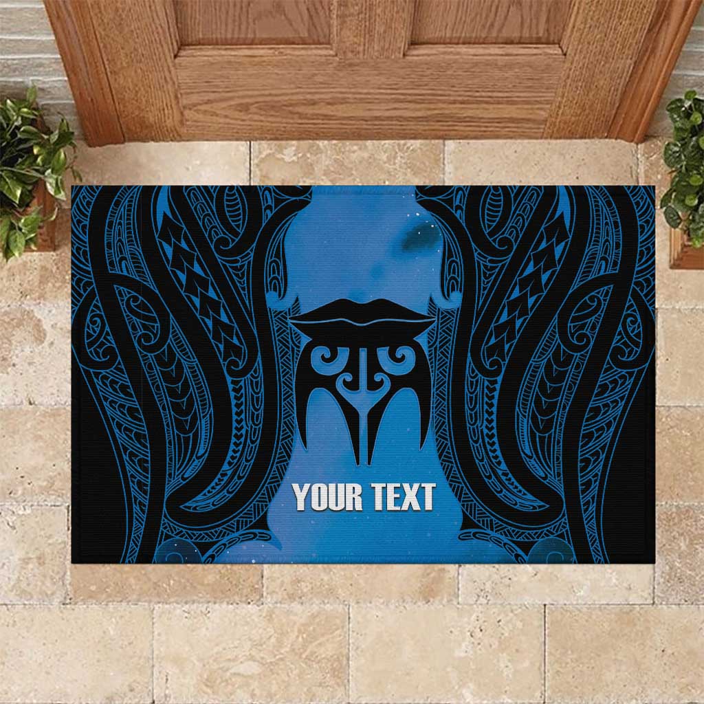 Personalised Moko Kauae New Zealand Rubber Doormat Maori Chin Tattoo Blue - Aussie Hoodie