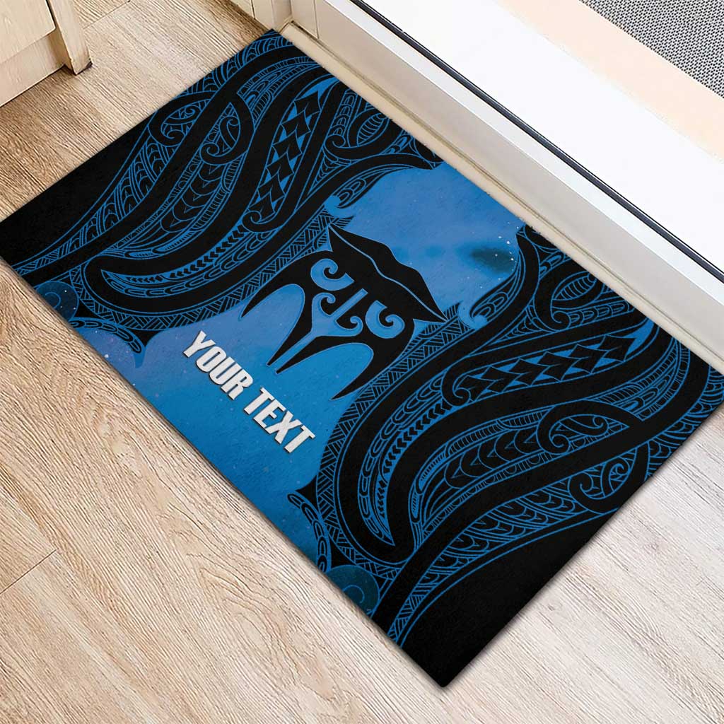 Personalised Moko Kauae New Zealand Rubber Doormat Maori Chin Tattoo Blue - Aussie Hoodie