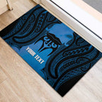 Personalised Moko Kauae New Zealand Rubber Doormat Maori Chin Tattoo Blue - Aussie Hoodie