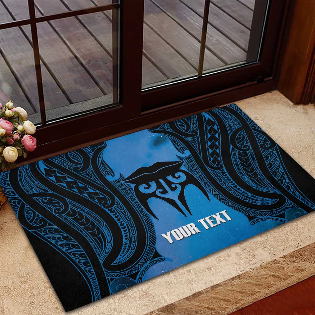 Personalised Moko Kauae New Zealand Rubber Doormat Maori Chin Tattoo Blue - Aussie Hoodie