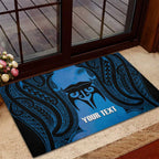 Personalised Moko Kauae New Zealand Rubber Doormat Maori Chin Tattoo Blue - Aussie Hoodie