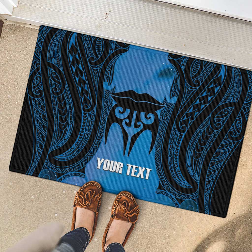 Personalised Moko Kauae New Zealand Rubber Doormat Maori Chin Tattoo Blue - Aussie Hoodie
