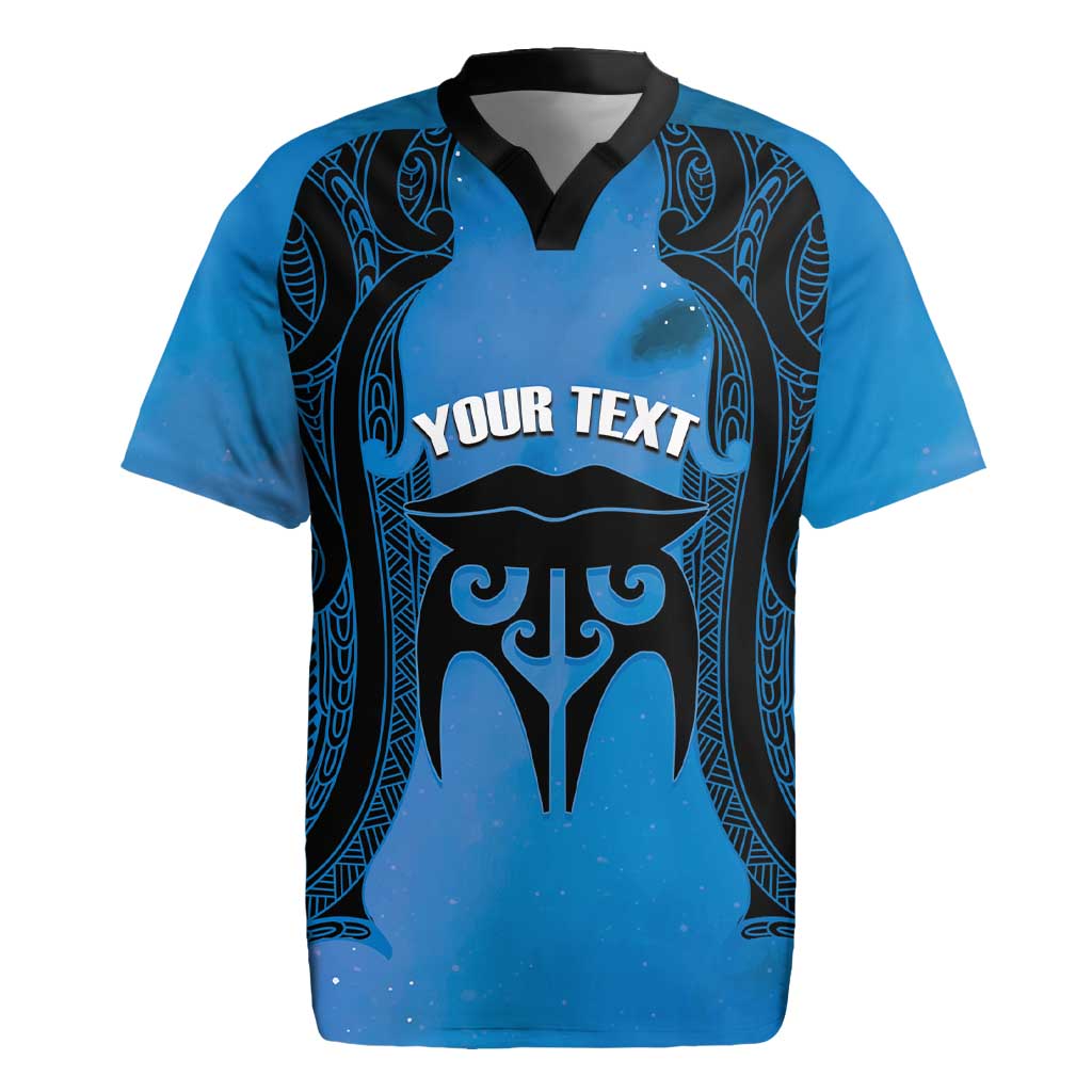 Personalised Moko Kauae New Zealand Rugby Jersey Maori Chin Tattoo Blue - Aussie Hoodie