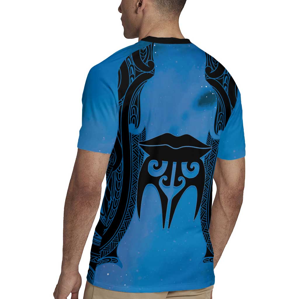 Personalised Moko Kauae New Zealand Rugby Jersey Maori Chin Tattoo Blue - Aussie Hoodie