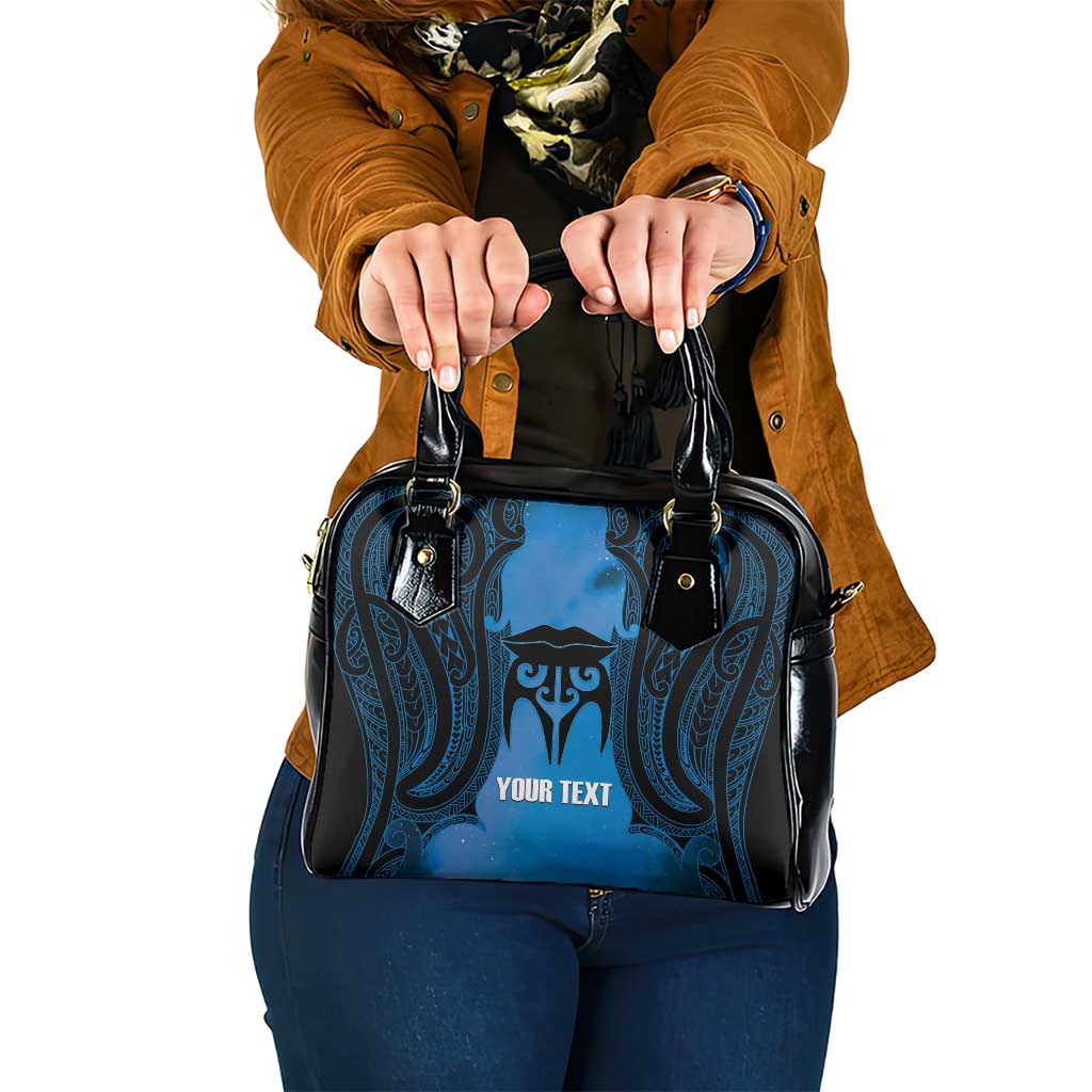 Personalised Moko Kauae New Zealand Shoulder Handbag Maori Chin Tattoo Blue - Aussie Hoodie