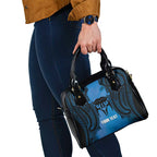 Personalised Moko Kauae New Zealand Shoulder Handbag Maori Chin Tattoo Blue - Aussie Hoodie
