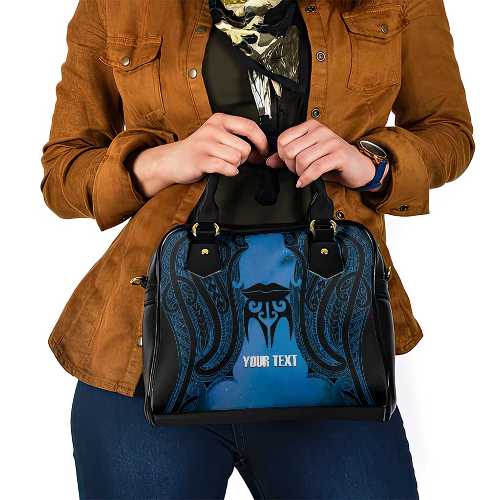 Personalised Moko Kauae New Zealand Shoulder Handbag Maori Chin Tattoo Blue - Aussie Hoodie