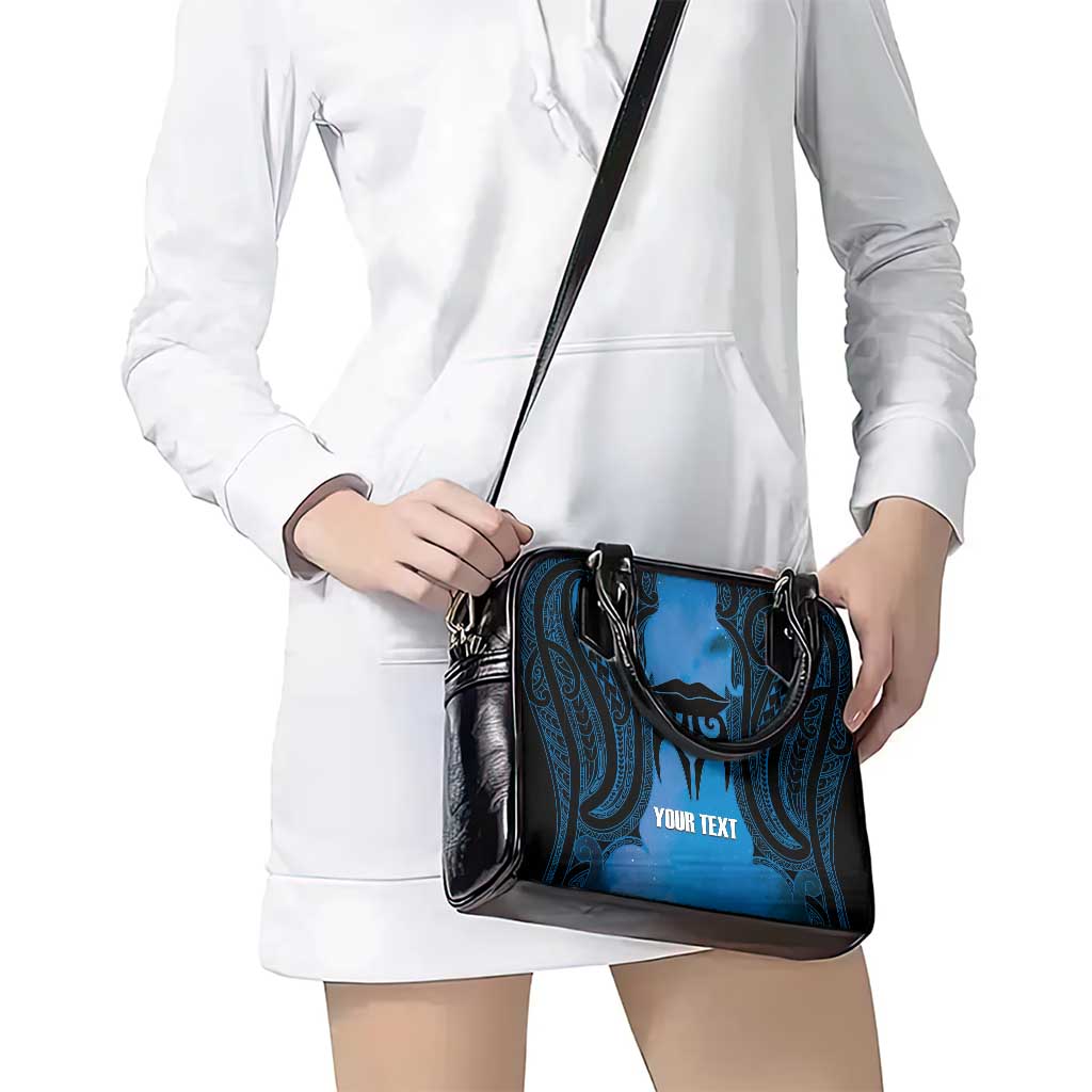 Personalised Moko Kauae New Zealand Shoulder Handbag Maori Chin Tattoo Blue - Aussie Hoodie