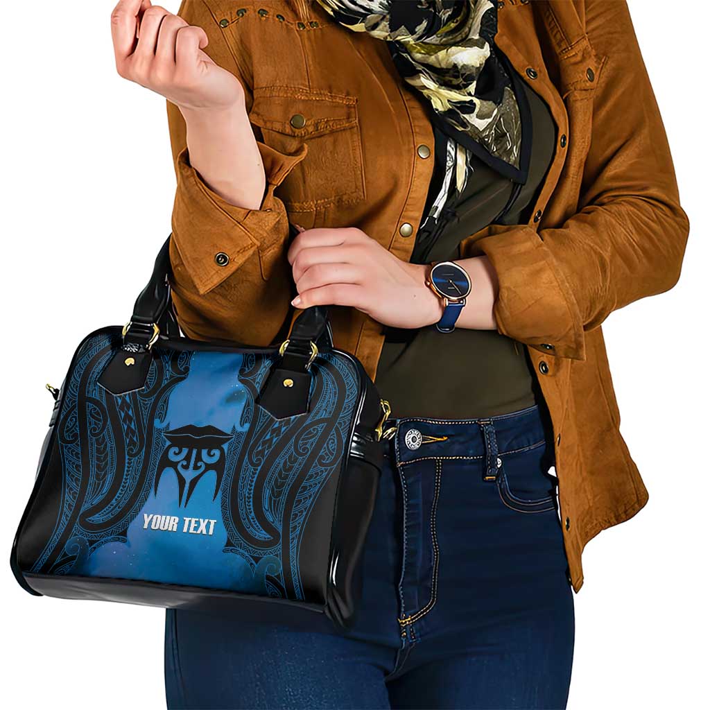 Personalised Moko Kauae New Zealand Shoulder Handbag Maori Chin Tattoo Blue - Aussie Hoodie