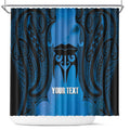 Personalised Moko Kauae New Zealand Shower Curtain Maori Chin Tattoo Blue - Aussie Hoodie