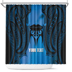 Personalised Moko Kauae New Zealand Shower Curtain Maori Chin Tattoo Blue - Aussie Hoodie