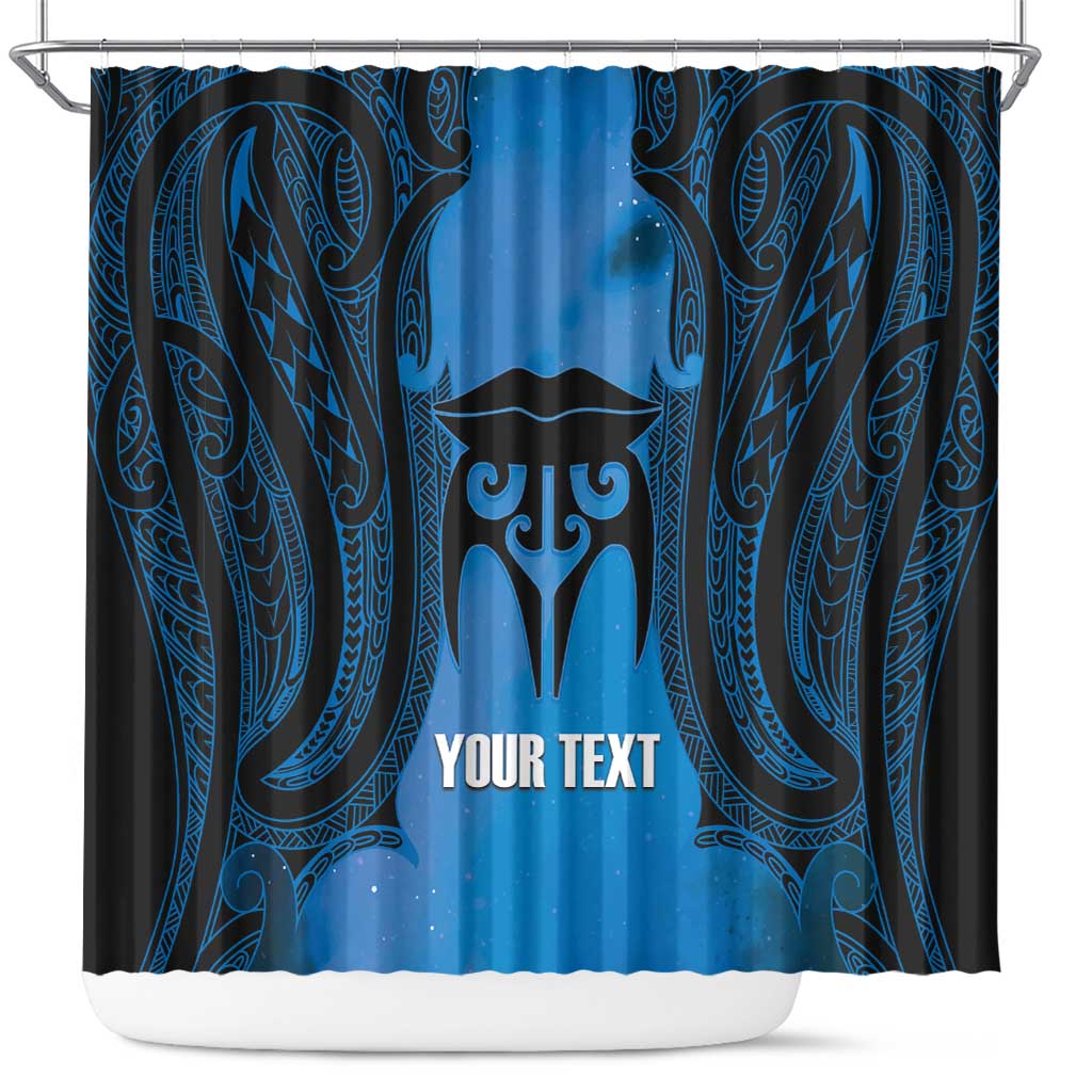 Personalised Moko Kauae New Zealand Shower Curtain Maori Chin Tattoo Blue - Aussie Hoodie