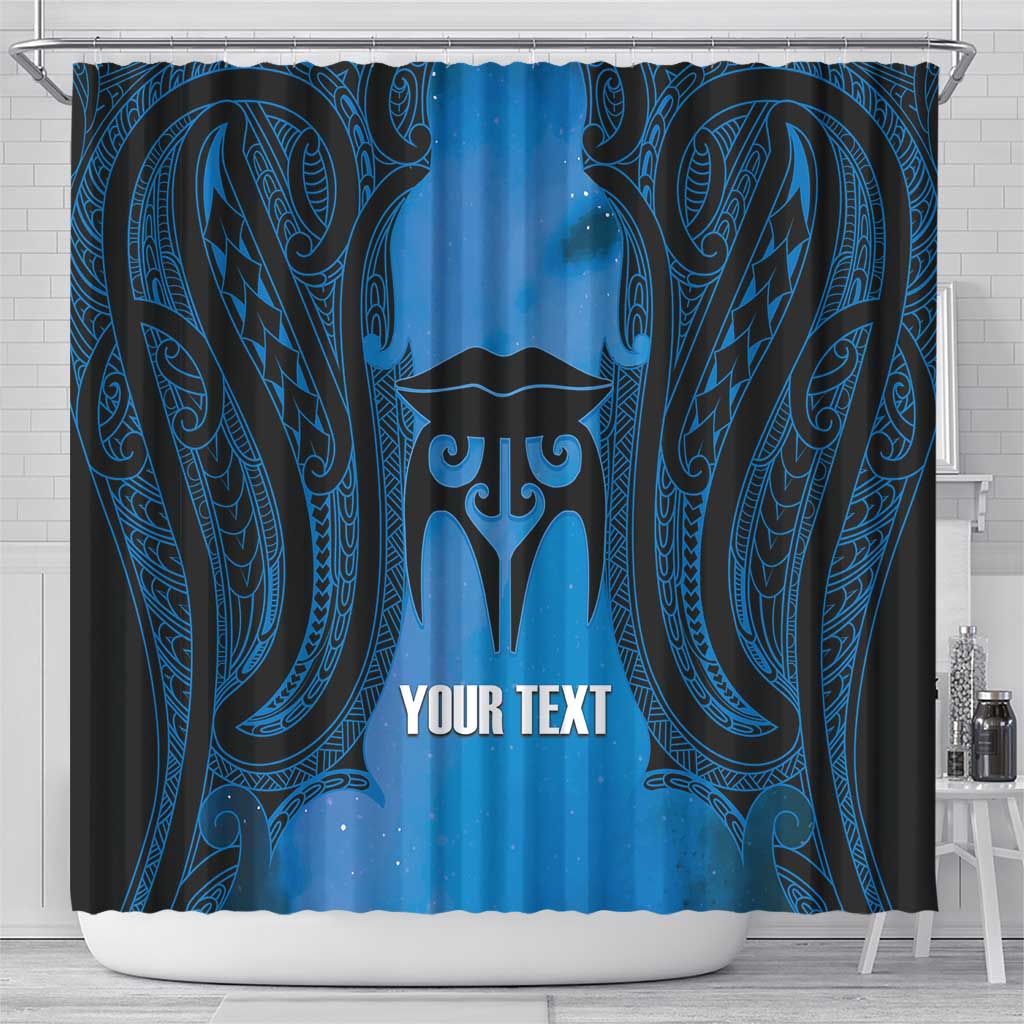 Personalised Moko Kauae New Zealand Shower Curtain Maori Chin Tattoo Blue - Aussie Hoodie